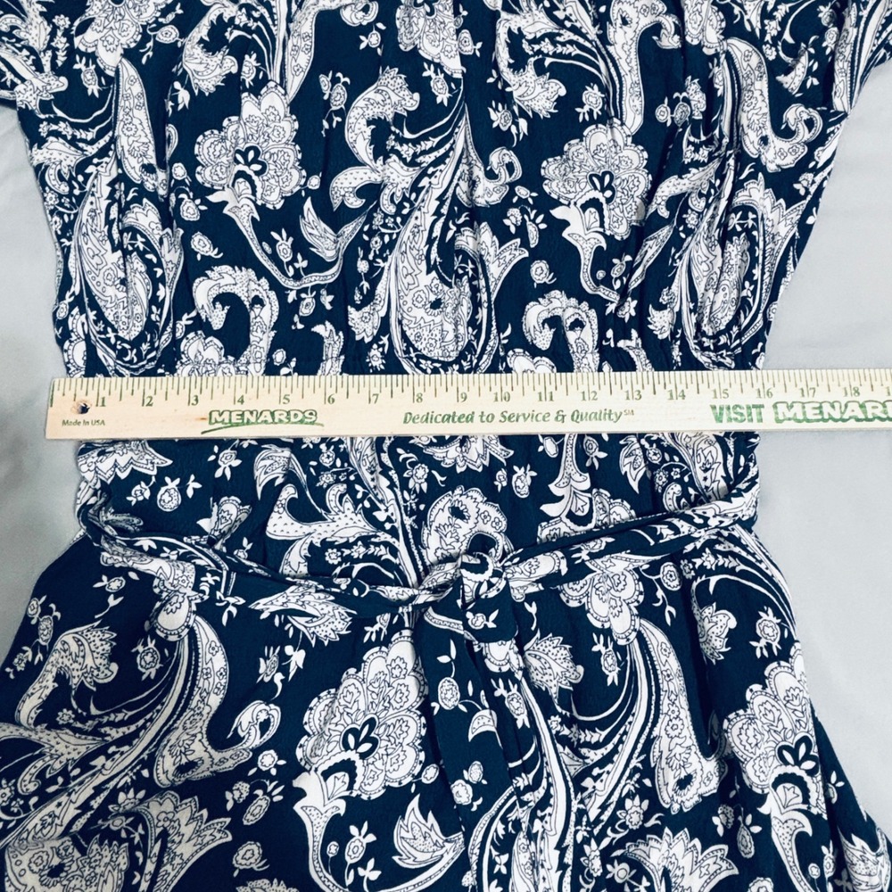Talbots Plus Navy White Paisley Midi Dress with Belt Sz 1X High Low Hem - Picture 9 of 11